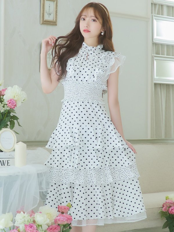 画像39: 【ERUKEI エルケイ】ドット/ 膝丈/ ワンピース/マキシ/フリルデザイン/ キャバドレス[OF2] (39)