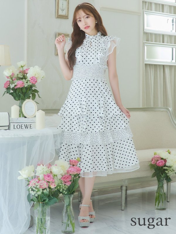 画像44: 【ERUKEI エルケイ】ドット/ 膝丈/ ワンピース/マキシ/フリルデザイン/ キャバドレス[OF2] (44)
