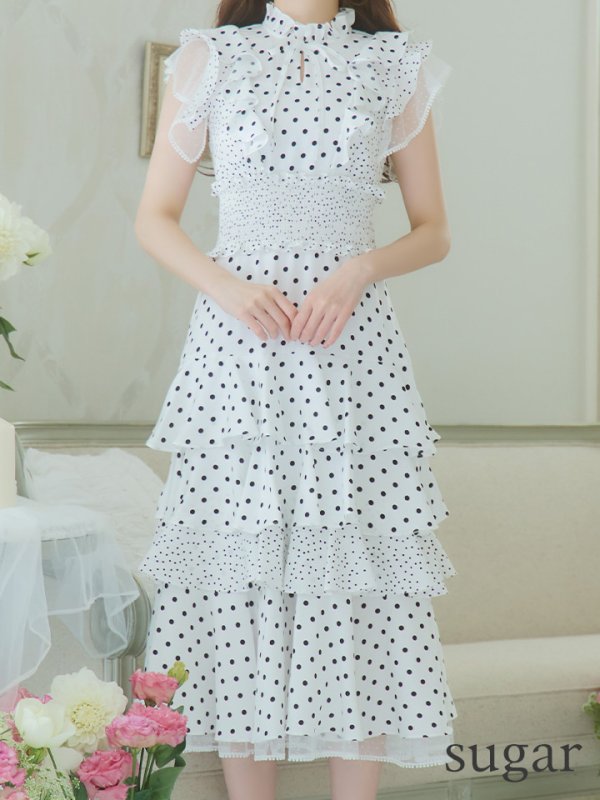 画像45: 【ERUKEI エルケイ】ドット/ 膝丈/ ワンピース/マキシ/フリルデザイン/ キャバドレス[OF2] (45)