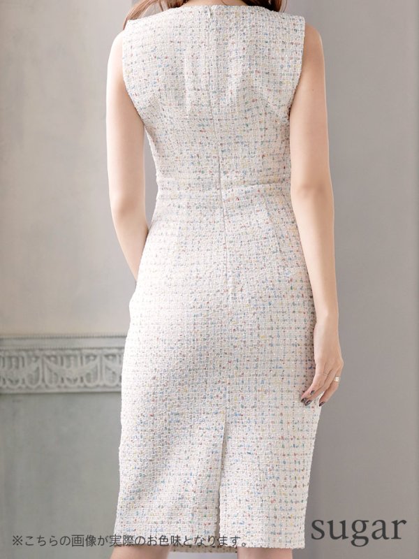 画像4: XS-Lサイズあり【ERUKEI エルケイ】ツイード/ ノースリーブ/ ミディアム丈/ タイト/ ミニドレス/ キャバドレス[OF2] (4)