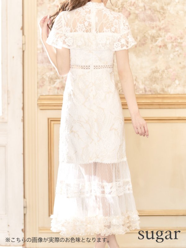 画像32: XS-Lサイズあり【SETTAN/セッタン】フラワーレース/ リボンネック/ フリル/ マキシ丈/ワンピース/ミニドレス/ キャバドレス[OF2] (32)
