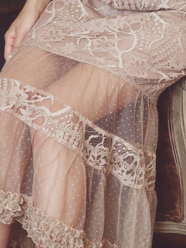 画像6: XS-Lサイズあり【SETTAN/セッタン】フラワーレース/ リボンネック/ フリル/ マキシ丈/ワンピース/ミニドレス/ キャバドレス[OF2] (6)