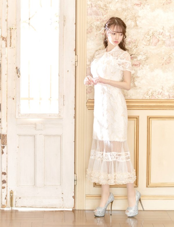 画像27: XS-Lサイズあり【SETTAN/セッタン】フラワーレース/ リボンネック/ フリル/ マキシ丈/ワンピース/ミニドレス/ キャバドレス[OF2] (27)