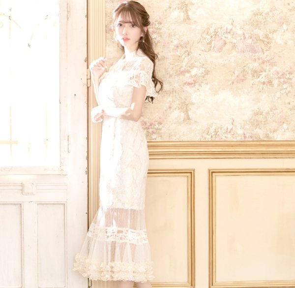 画像28: XS-Lサイズあり【SETTAN/セッタン】フラワーレース/ リボンネック/ フリル/ マキシ丈/ワンピース/ミニドレス/ キャバドレス[OF2] (28)