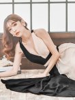 画像6: 【SETTAN/セッタン】バイカラー/ プリーツデザイン/ バッククロス/ Aライン/ ロングドレス / キャバドレスlong[OF2] (6)