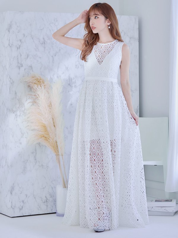 画像8: XS-Lサイズあり【SETTAN/セッタン】総レース/ ノースリーブ/ Aライン/ ロングドレス/ キャバドレスlong[OF2] (8)