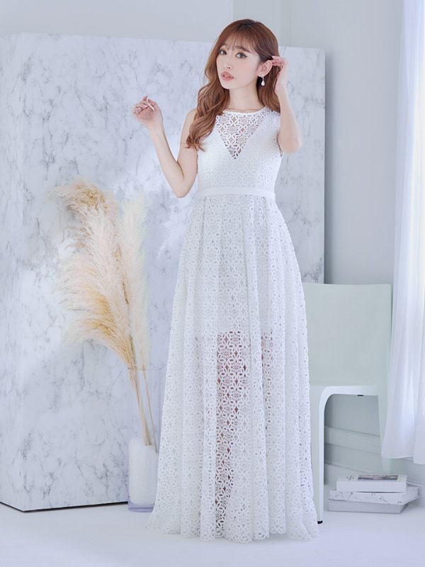 画像12: XS-Lサイズあり【SETTAN/セッタン】総レース/ ノースリーブ/ Aライン/ ロングドレス/ キャバドレスlong[OF2] (12)