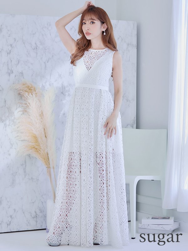 画像13: XS-Lサイズあり【SETTAN/セッタン】総レース/ ノースリーブ/ Aライン/ ロングドレス/ キャバドレスlong[OF2] (13)