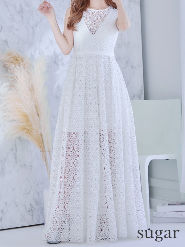 画像14: XS-Lサイズあり【SETTAN/セッタン】総レース/ ノースリーブ/ Aライン/ ロングドレス/ キャバドレスlong[OF2] (14)