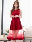 画像7: XS-Lサイズあり【SETTAN/セッタン】ファー付き/ シアー/ ボートネック/ ノースリーブ/ 膝丈/ Aライン/ フレア/ ワンピース/ ミディアムドレス/ キャバドレス[OF2] (7)