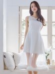 画像16: XS-Lサイズあり【SETTAN/セッタン】ファー付き/ シアー/ ボートネック/ ノースリーブ/ 膝丈/ Aライン/ フレア/ ワンピース/ ミディアムドレス/ キャバドレス[OF2] (16)