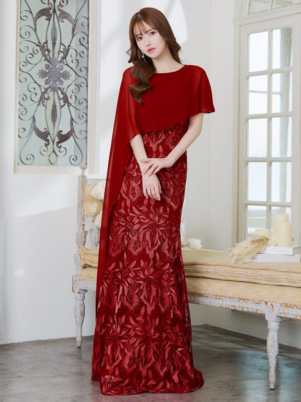 画像22: XS-Lサイズあり【SETTAN/セッタン】マーメイド/ ワンカラー/ レース/ ケープ風/ ロングスリープ/ ロングドレス / キャバドレス long[OF2] (22)