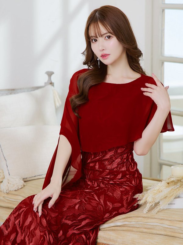 画像26: XS-Lサイズあり【SETTAN/セッタン】マーメイド/ ワンカラー/ レース/ ケープ風/ ロングスリープ/ ロングドレス / キャバドレス long[OF2] (26)