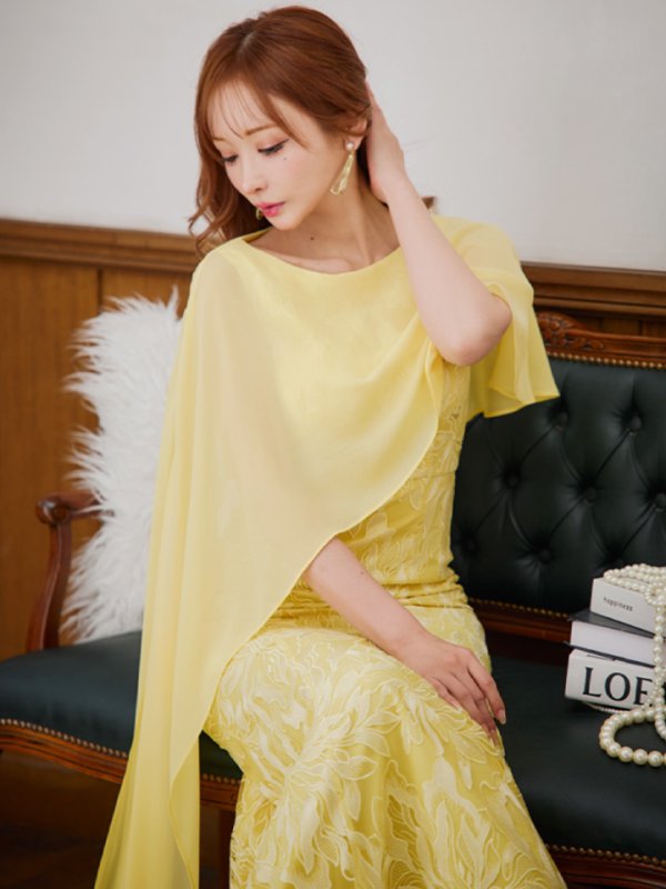 画像17: XS-Lサイズあり【SETTAN/セッタン】マーメイド/ ワンカラー/ レース/ ケープ風/ ロングスリープ/ ロングドレス / キャバドレス long[OF2] (17)