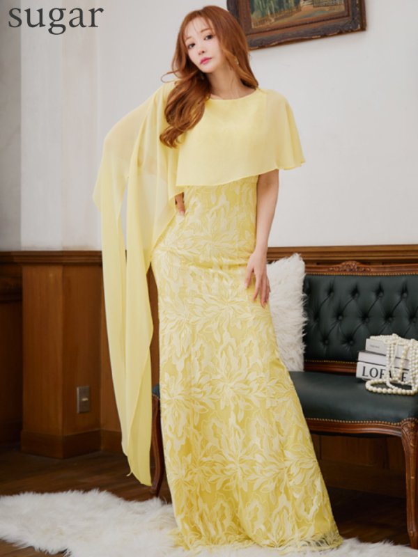 画像18: XS-Lサイズあり【SETTAN/セッタン】マーメイド/ ワンカラー/ レース/ ケープ風/ ロングスリープ/ ロングドレス / キャバドレス long[OF2] (18)