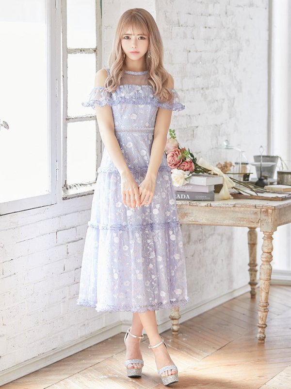 画像13: XS-Lサイズあり【SETTAN/セッタン】フラワーレース/ フリル/ オフショル/ ミモレ丈/ワンピース/ミニドレス/ キャバドレス[OF2] (13)