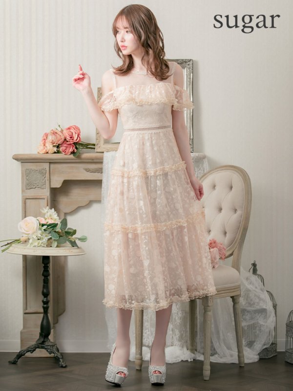 画像7: XS-Lサイズあり【SETTAN/セッタン】フラワーレース/ フリル/ オフショル/ ミモレ丈/ワンピース/ミニドレス/ キャバドレス[OF2] (7)