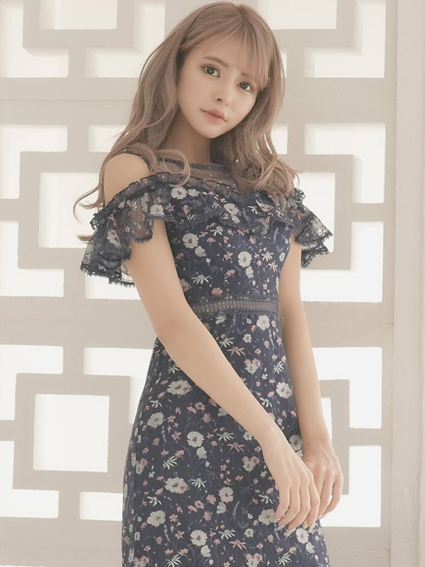 画像2: XS-Lサイズあり【SETTAN/セッタン】フラワーレース/ パステルカラー/ フリル/ マキシ丈/ワンピース/ミニドレス/ キャバドレス[OF2] (2)