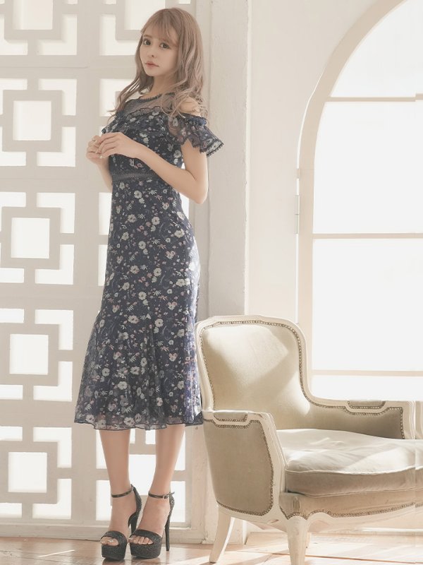 画像4: XS-Lサイズあり【SETTAN/セッタン】フラワーレース/ パステルカラー/ フリル/ マキシ丈/ワンピース/ミニドレス/ キャバドレス[OF2] (4)