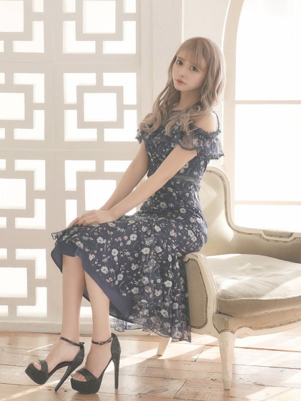 画像6: XS-Lサイズあり【SETTAN/セッタン】フラワーレース/ パステルカラー/ フリル/ マキシ丈/ワンピース/ミニドレス/ キャバドレス[OF2] (6)