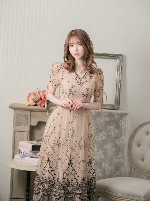 画像4: XS-Lサイズあり【SETTAN/セッタン】総レース/ Vネック/ ショートスリーブ/ ミモレ丈/ ワンピース/ ミニドレス/ キャバドレス[OF2] (4)