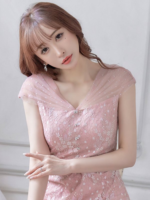 画像3: XS-Lサイズあり【SETTAN/セッタン】フラワーレース/ ドットチュール/ Aライン/ ミモレ丈/ ワンピース/ ミニドレス/ キャバドレス[OF2] (3)