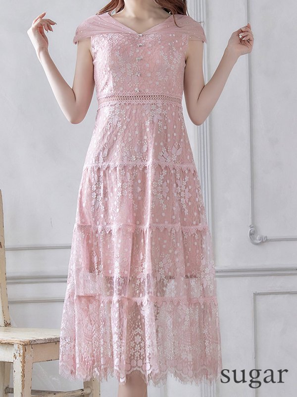 画像8: XS-Lサイズあり【SETTAN/セッタン】フラワーレース/ ドットチュール/ Aライン/ ミモレ丈/ ワンピース/ ミニドレス/ キャバドレス[OF2] (8)