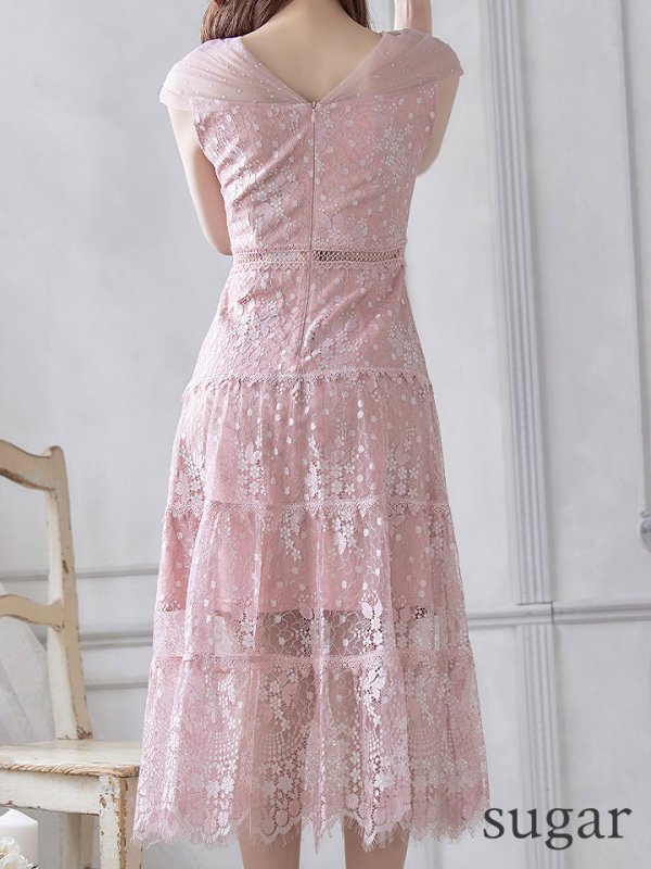 画像9: XS-Lサイズあり【SETTAN/セッタン】フラワーレース/ ドットチュール/ Aライン/ ミモレ丈/ ワンピース/ ミニドレス/ キャバドレス[OF2] (9)