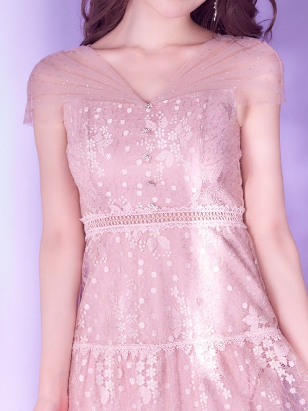 画像15: XS-Lサイズあり【SETTAN/セッタン】フラワーレース/ ドットチュール/ Aライン/ ミモレ丈/ ワンピース/ ミニドレス/ キャバドレス[OF2] (15)