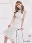 XS-Lサイズあり【SETTAN/セッタン】フラワーレース/ パフスリーブ/ ミモレ丈/ ワンピース/ ミニドレス/ キャバドレス/ホワイト