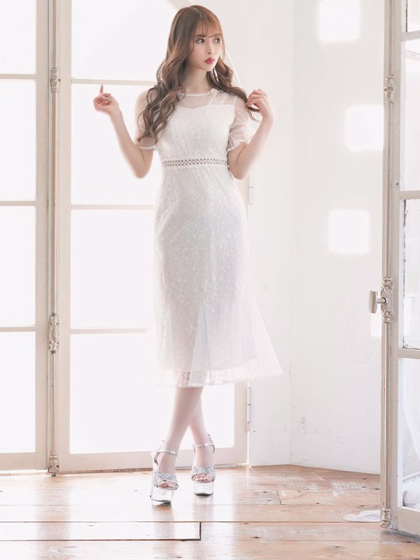 画像11: XS-Lサイズあり【SETTAN/セッタン】フラワーレース/ パフスリーブ/ ミモレ丈/ ワンピース/ ミニドレス/ キャバドレス[OF2] (11)