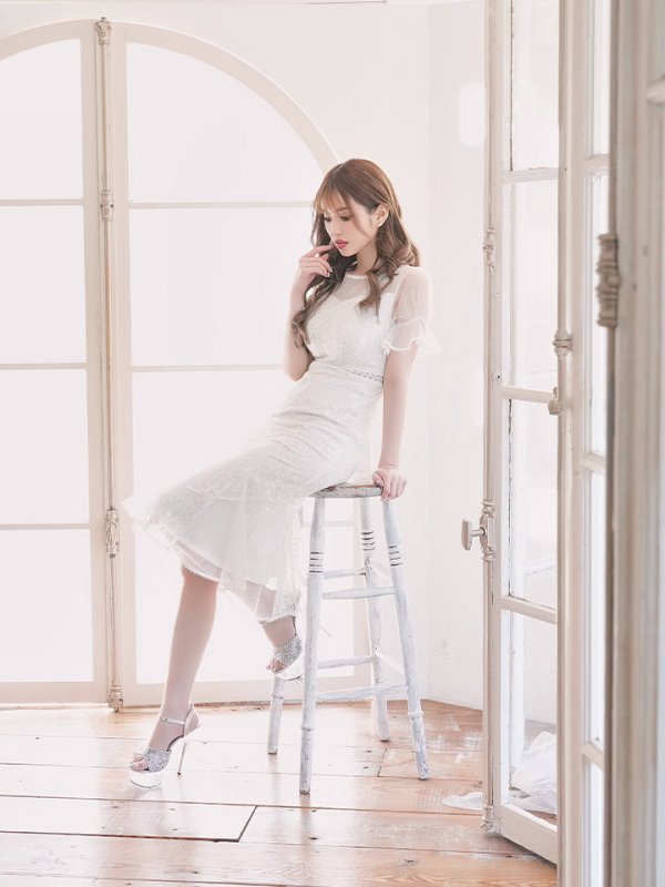 画像16: XS-Lサイズあり【SETTAN/セッタン】フラワーレース/ パフスリーブ/ ミモレ丈/ ワンピース/ ミニドレス/ キャバドレス[OF2] (16)