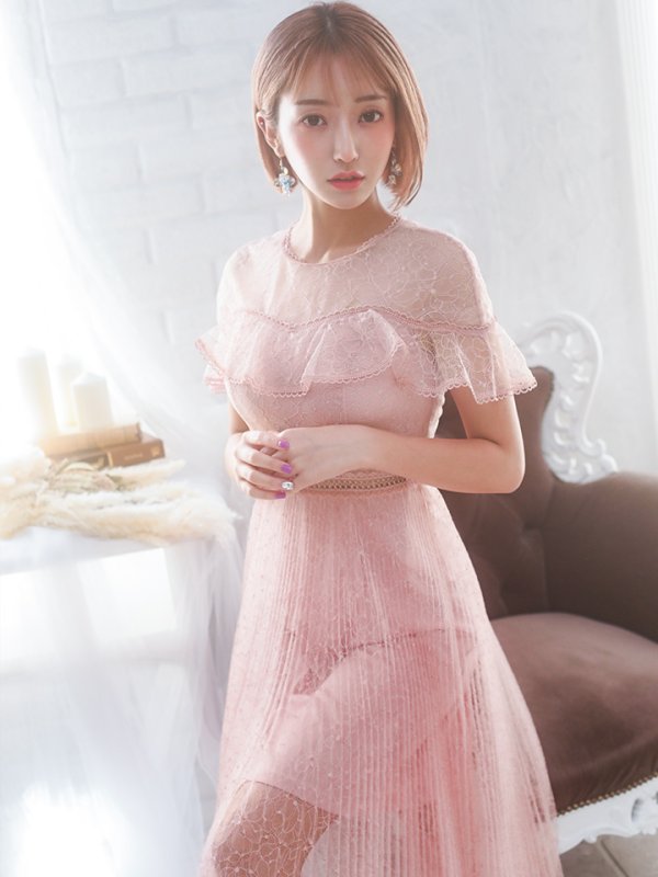 画像3: 【SETTAN/セッタン】総レース/ ショートスリーブ/ プリーツ/ ミモレ丈/ ワンピース/ ミニドレス/ キャバドレス[OF2] (3)