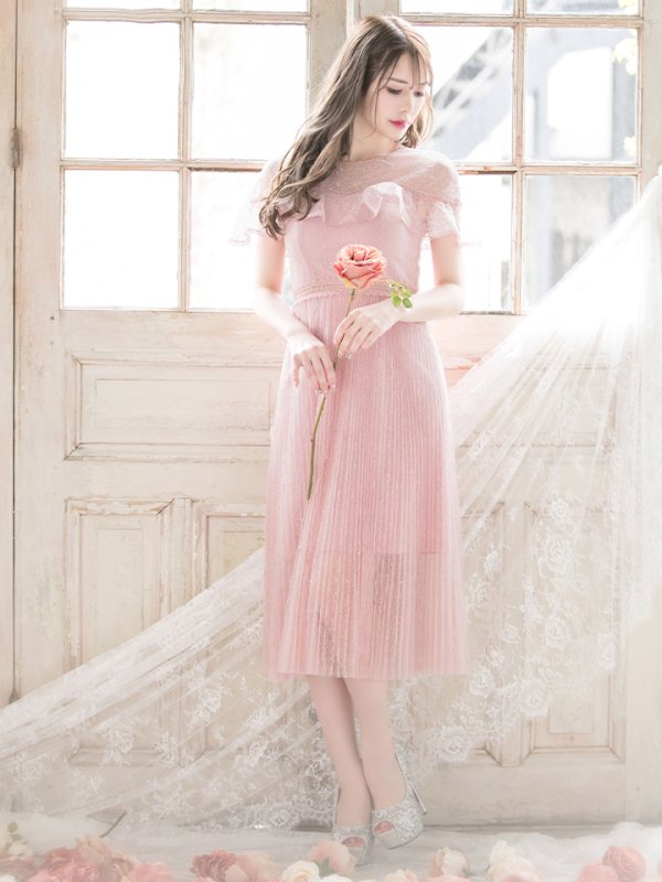 画像12: 【SETTAN/セッタン】総レース/ ショートスリーブ/ プリーツ/ ミモレ丈/ ワンピース/ ミニドレス/ キャバドレス[OF2] (12)