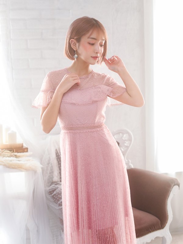 画像5: 【SETTAN/セッタン】総レース/ ショートスリーブ/ プリーツ/ ミモレ丈/ ワンピース/ ミニドレス/ キャバドレス[OF2] (5)