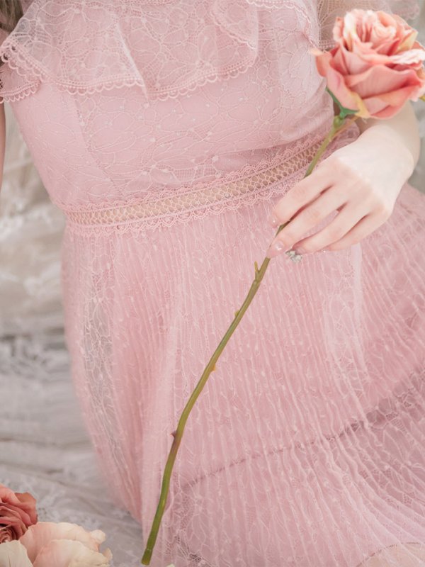 画像14: 【SETTAN/セッタン】総レース/ ショートスリーブ/ プリーツ/ ミモレ丈/ ワンピース/ ミニドレス/ キャバドレス[OF2] (14)