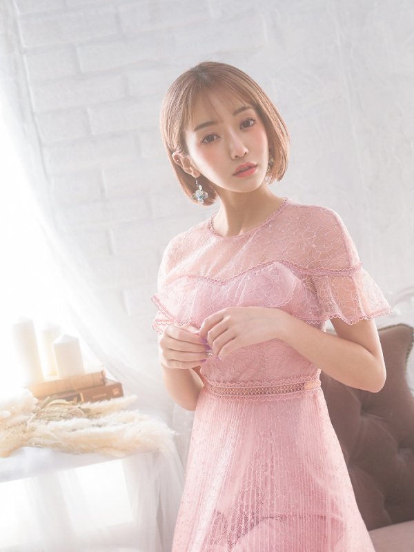 画像6: 【SETTAN/セッタン】総レース/ ショートスリーブ/ プリーツ/ ミモレ丈/ ワンピース/ ミニドレス/ キャバドレス[OF2] (6)