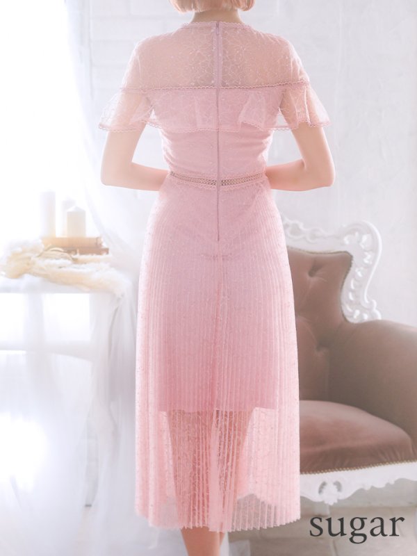 画像9: 【SETTAN/セッタン】総レース/ ショートスリーブ/ プリーツ/ ミモレ丈/ ワンピース/ ミニドレス/ キャバドレス[OF2] (9)