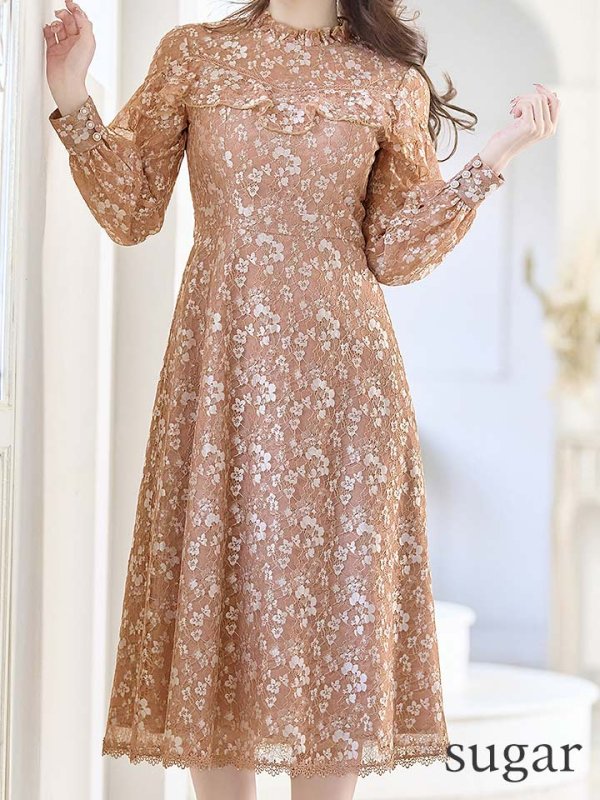 画像8: XS-Lサイズあり【SETTAN/セッタン】総レース/ ハイネック/ 長袖/ 袖あり/ Aライン/ ミディアム丈/ ワンピース/ ミニドレス/ キャバドレス[OF2] (8)