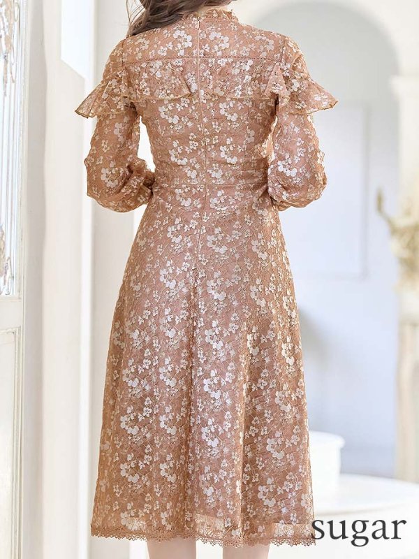 画像9: XS-Lサイズあり【SETTAN/セッタン】総レース/ ハイネック/ 長袖/ 袖あり/ Aライン/ ミディアム丈/ ワンピース/ ミニドレス/ キャバドレス[OF2] (9)