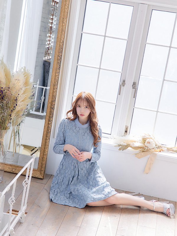 画像2: 【SETTAN/セッタン】総レース/ 長袖/ 袖あり/ ハイネック/ Aライン/ ひざ丈/ ミディアム/ ワンピース/ ミニドレス/ キャバドレス[OF2] (2)