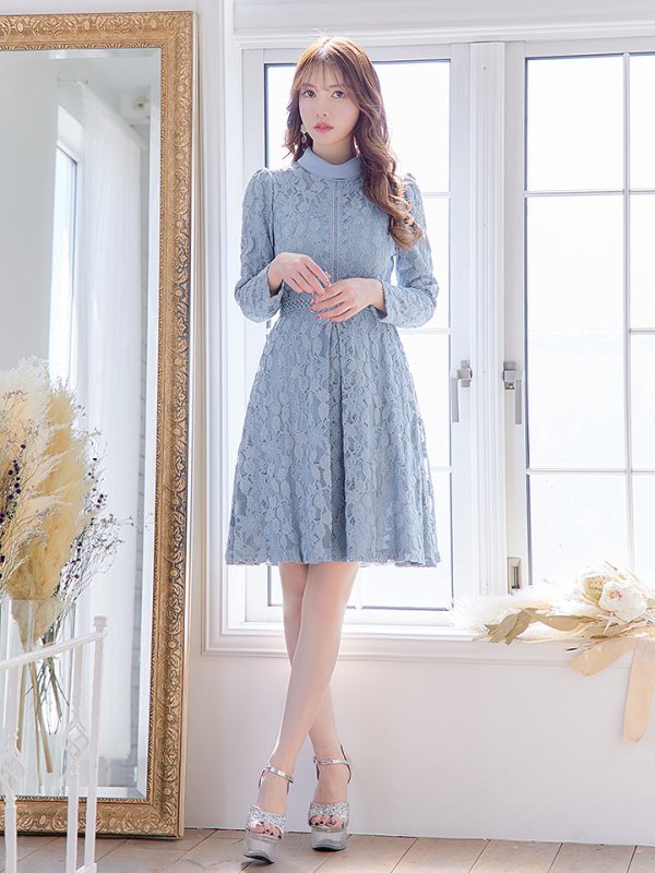 画像4: 【SETTAN/セッタン】総レース/ 長袖/ 袖あり/ ハイネック/ Aライン/ ひざ丈/ ミディアム/ ワンピース/ ミニドレス/ キャバドレス[OF2] (4)