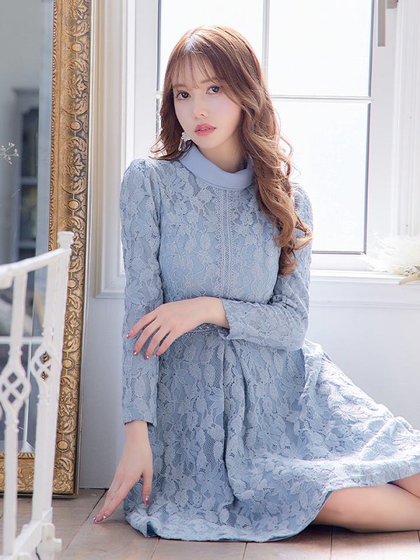 画像5: 【SETTAN/セッタン】総レース/ 長袖/ 袖あり/ ハイネック/ Aライン/ ひざ丈/ ミディアム/ ワンピース/ ミニドレス/ キャバドレス[OF2] (5)