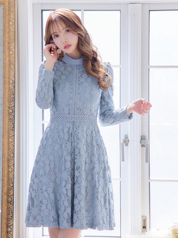 画像6: 【SETTAN/セッタン】総レース/ 長袖/ 袖あり/ ハイネック/ Aライン/ ひざ丈/ ミディアム/ ワンピース/ ミニドレス/ キャバドレス[OF2] (6)