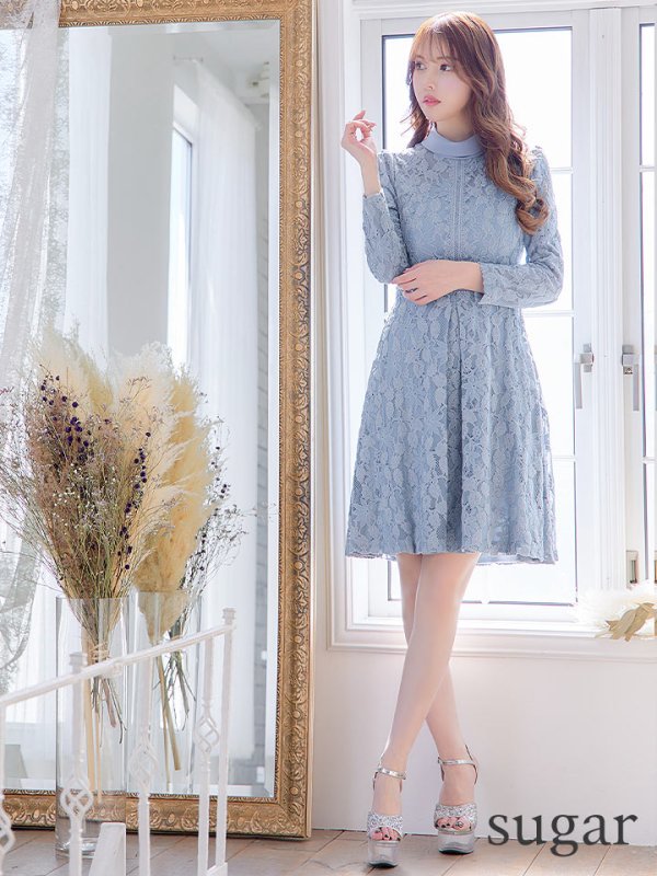 画像7: 【SETTAN/セッタン】総レース/ 長袖/ 袖あり/ ハイネック/ Aライン/ ひざ丈/ ミディアム/ ワンピース/ ミニドレス/ キャバドレス[OF2] (7)