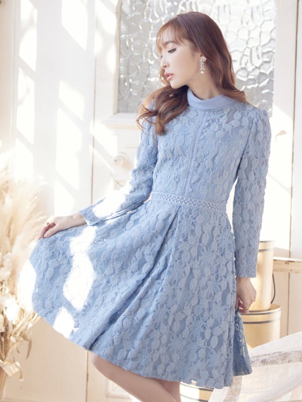 画像3: 【SETTAN/セッタン】総レース/ 長袖/ 袖あり/ ハイネック/ Aライン/ ひざ丈/ ミディアム/ ワンピース/ ミニドレス/ キャバドレス[OF2] (3)