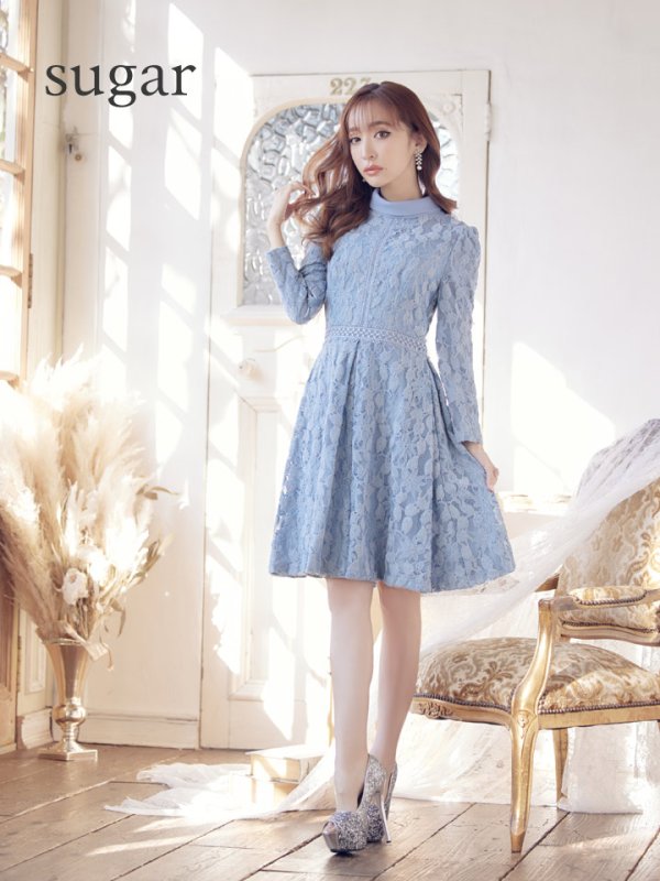 画像7: 【SETTAN/セッタン】総レース/ 長袖/ 袖あり/ ハイネック/ Aライン/ ひざ丈/ ミディアム/ ワンピース/ ミニドレス/ キャバドレス[OF2] (7)