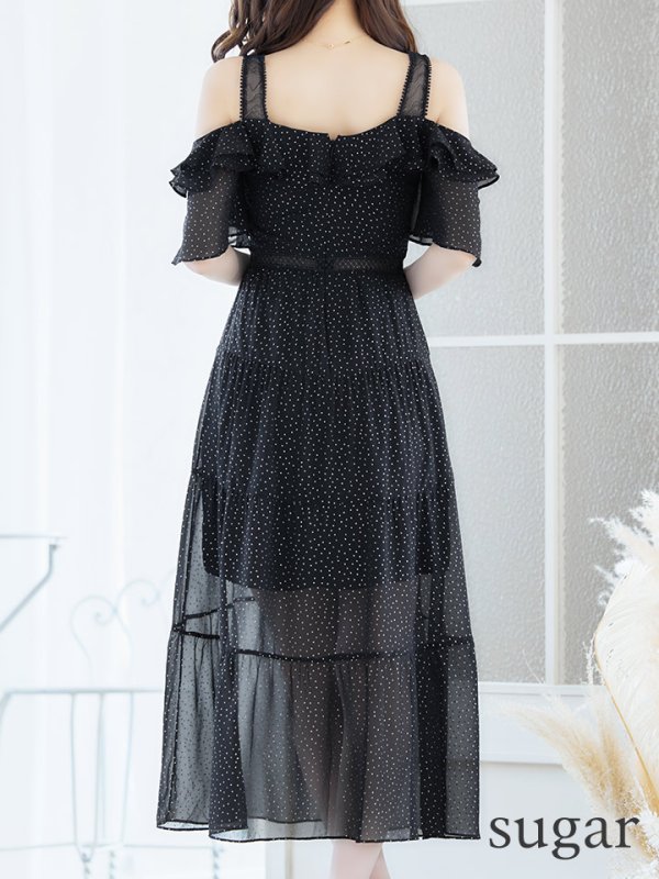 画像9: XS-Lサイズあり【SETTAN/セッタン】ドット/ オフショル/ フリルスリーブ/ ミモレ丈/ ワンピース/ ミニドレス/ キャバドレス[OF2] (9)