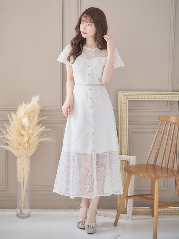 画像2: 【SETTAN/セッタン】総レース/ ショートスリーブ/ フリル/ Aライン/ ひざ丈/ 袖あり/ ミディアム丈/ ワンピース/ フレアミニドレス/ キャバドレス[OF2] (2)