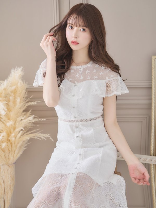 画像3: 【SETTAN/セッタン】総レース/ ショートスリーブ/ フリル/ Aライン/ ひざ丈/ 袖あり/ ミディアム丈/ ワンピース/ フレアミニドレス/ キャバドレス[OF2] (3)